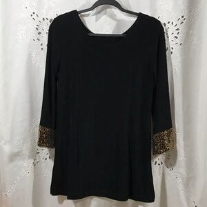 Chico's Travelers - Glam 3/4 Sleeve Top with Sequin Cuffs